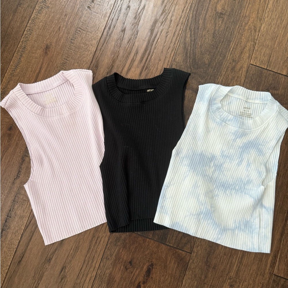 Aerie Ribbed Crop Tops - Pink, Black, and Blue Tie-Dye